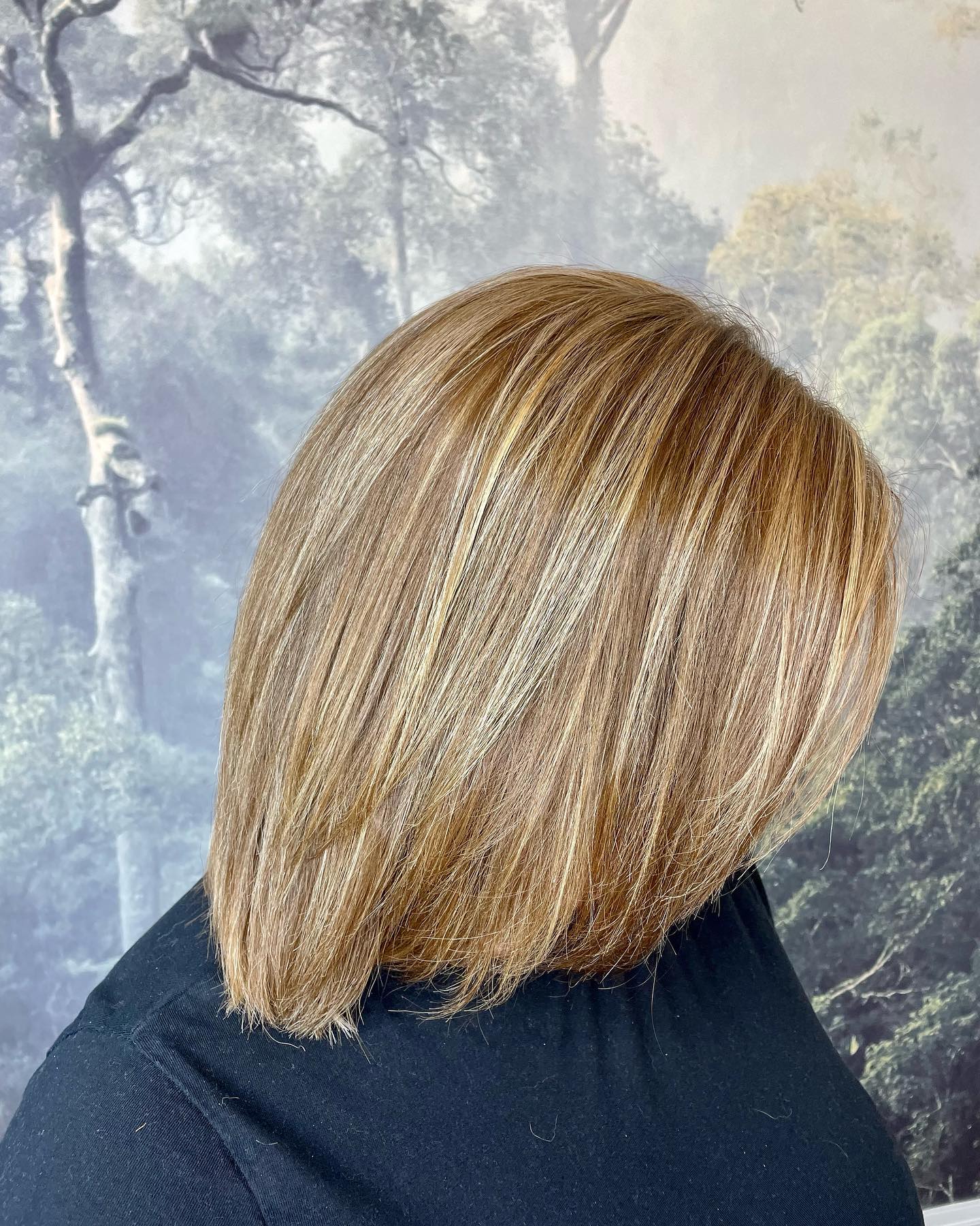 Blonde highlights with a sleek layered cut and natural movement